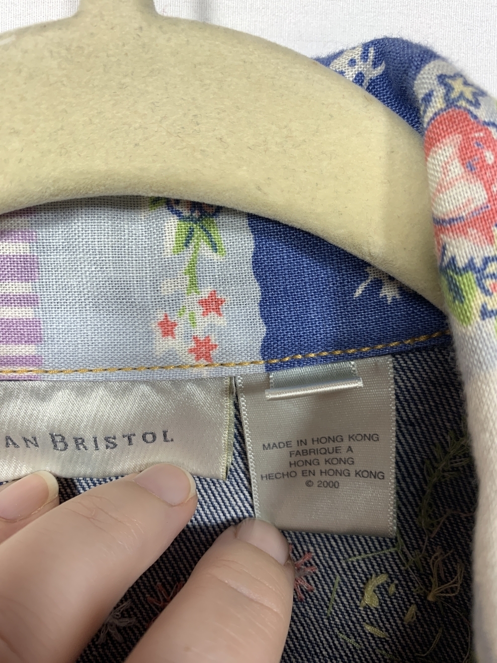 Susan Bristol Blue Denim Jacket with Pastel Floral Bow Patchwork Trim - Picture 4 of 13